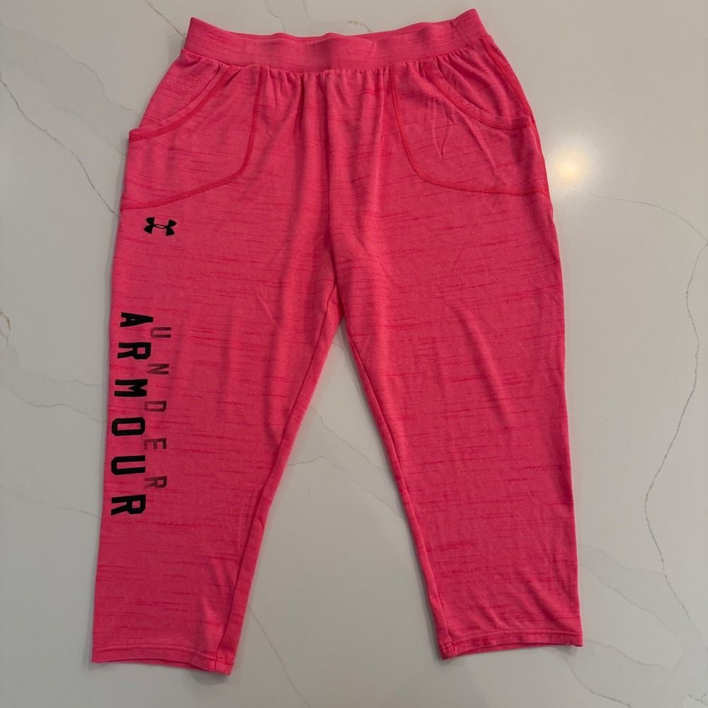 Under Armour Kids Pink Heathered‎ Capri Leggings Pants HeatGear Size L